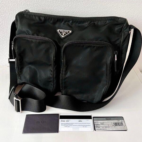PRADA プラダ ショルダーバッグ 三角プレート 白タグ ナイロン ブラック Used