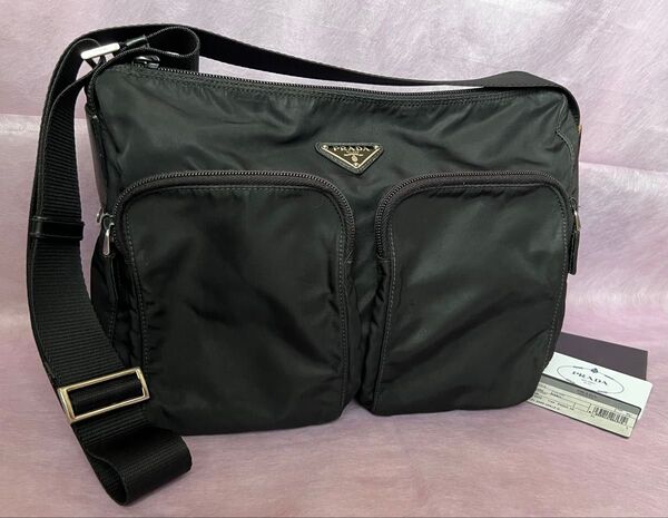 PRADA プラダ ショルダーバッグ 三角プレート 白タグ ナイロン ブラック Used