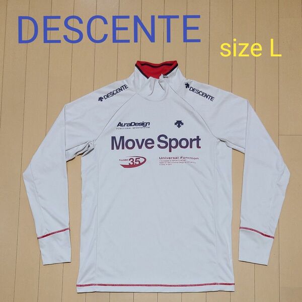 DESCENTE デサント 長袖 ハイネック ジャケット プルオーバー サイドハーフジップ Lサイズ アイボリー×レッド