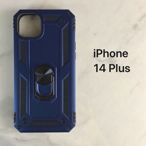iPhone 14 Plus ケース リング付き 車載ホルダー対応 スタンド機能 二重構造 TPU+PC ブルー