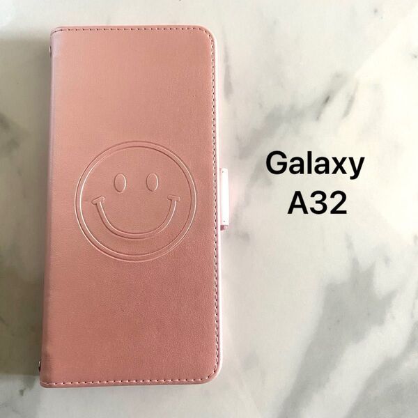 Galaxy A32 5G SCG08 ケース 手帳型 花柄 ミラー付 ストラップ付 スタンド マグネット開閉式 ローズゴールド