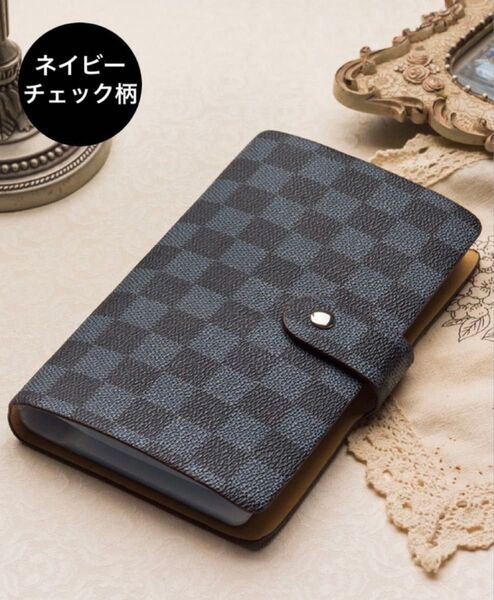 【新品】96枚入り 大容量名刺入れ カードケース ネイビーチェック柄