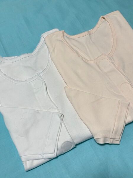 未使用品★2枚マジックテープ前開き 肌着 綿100 7部袖 下着 女性Mサイズ