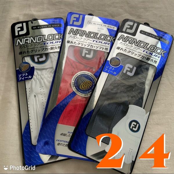 Pay★新品送料込◆フットジョイ◆ゴルフグローブ◆ナノロックツアー◆白赤紺24