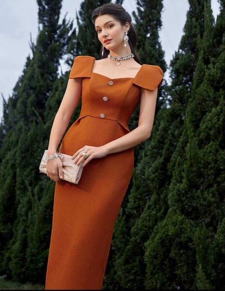 SHEIN シーイン キャバドレス パーティードレス ワンピース ノースリーブ 結婚式 パーティー お呼ばれ フォーマル オレンジ