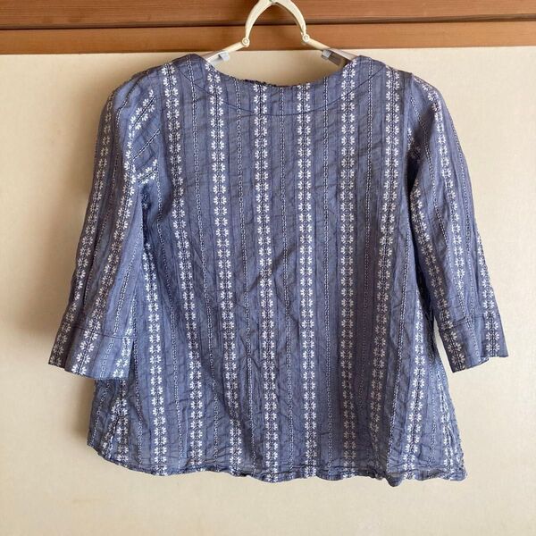 小花柄刺繍ブラウス 七分袖 ブルー レディース