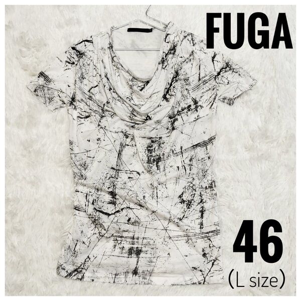 【FUGA】半袖 ドレープカットソー Tシャツ ホワイト 総柄 46 フーガ 白