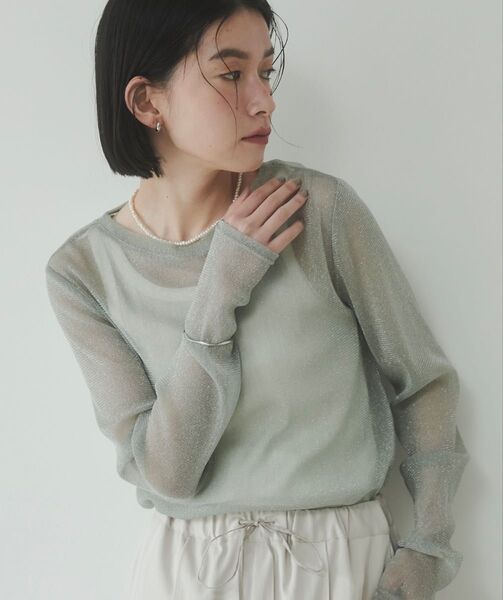 hunch ハンチ クルーネック ラメシアートップス ミント