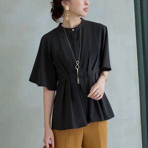 RUIRUE BOUTIQUE ウエストタック・バンドカラーフレアブラウス