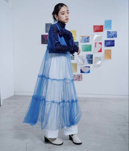 新品 miette チュールティアードワンピース ブルー