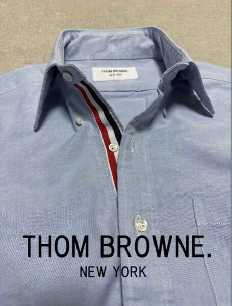 【美品】THOM BROWNE/トムブラウン/オックスフォード/ボタンダウンシャツ/グログランテープ/サックス/USA製