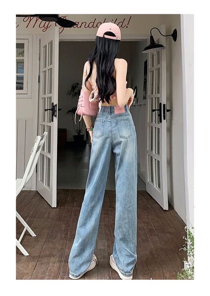 ジーンズ ワイドパンツ ハイウエスト パンツ ボトムス 加工デニム パンツ 韓国ファッション L