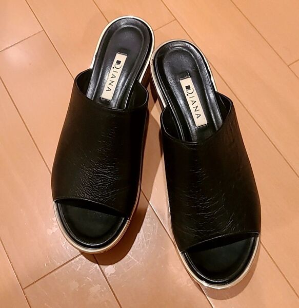 DIANAダイアナ 黒ブラック サンダル 厚底 コルク L 24.5cm 銀座かねまつ プールサイド