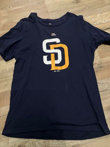 Majestic サンディエゴ・パドレス ロゴTシャツ ネイビー MLB 古着