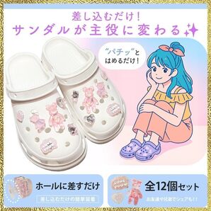 ジビッツ 12個セット ピンク キラキラ クマ ハート ラメ クロックス