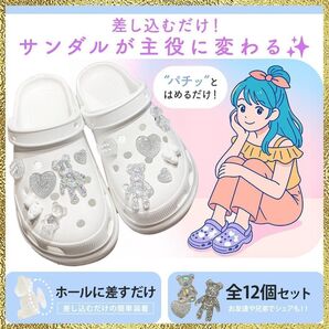 ジビッツ 12個セット クリア キラキラ クマ ハート シルバー クロックス