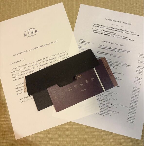 金子眼鏡店 眼鏡引換券