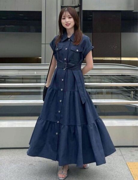 rienda ロールアップ SLVティアードシャツワンピース