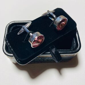 カフスボタン ピンク シルバー メンズ