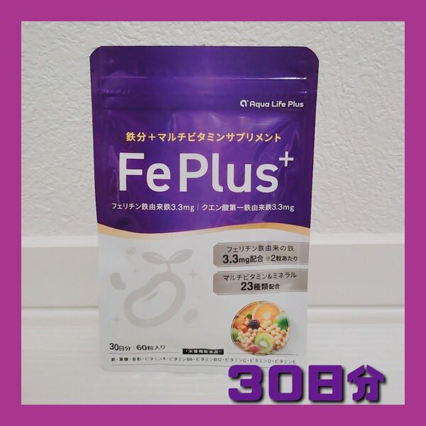 Fe Plus フェリチン鉄 3.3mg × 鉄分 × マルチビタミン 美容 サプリ ビタミン ミネラル23種 30日分 無添加