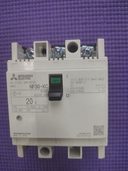 三菱電機 ノーヒューズブレーカー NF30-KC 20A