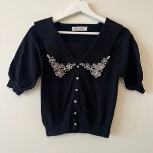 【ミッシュマッシュ】美品 花柄刺繍 パフスリーブ サマーニット セーラー