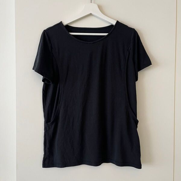 授乳口付き Tシャツ ブラック マタニティ 半袖 産後