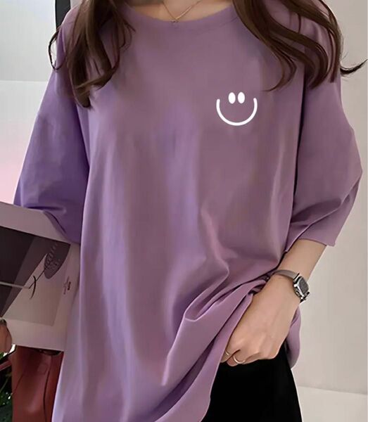 スマイルマークTシャツ レディース パープルXXL
