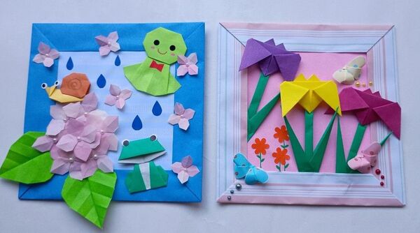 季節の折り紙 リース 紫陽花 あやめ 5月 6月 梅雨 春