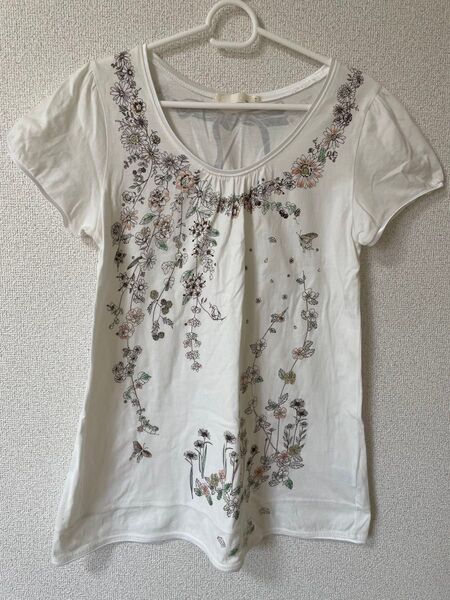 a.r.w ARROW アロー トップス カットソー チュニック 半袖 Tシャツ 白 花柄 リボン M