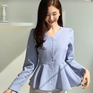 Vネックリボンブラウス ネイビー DHOLIC ディーホリック