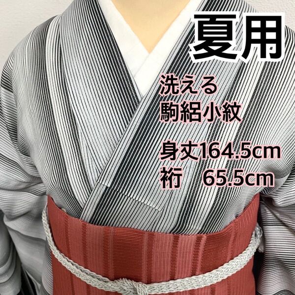503◆着物ライフ満喫◆夏用 洗える 駒絽小紋 縞柄模様