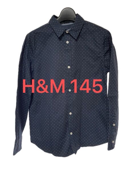 H&M キッズ コットンシャツ ネイビー EUR146cm ドット柄