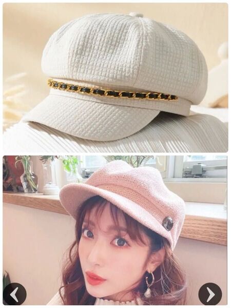 SALE 未使用 チェーンデコレーション ベイカーボーイハットand未使用 ミコアメリ ピンクキャスケット 2点