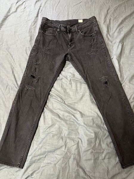 Yanuk Vincent ダメージジーンズ ブラックデニム メンズ 34インチ(XL)