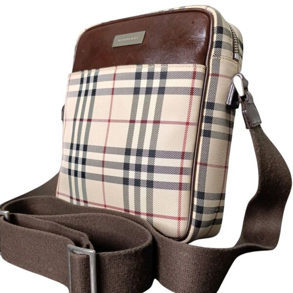 BURBERRY バーバリー ノバチェック ショルダーバッグ ポシェット 肩掛け 斜めがけ 斜め掛け クロスボディ レザー 切替え