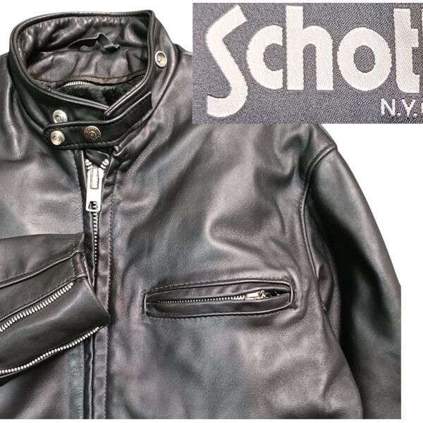 schott ショット ボアライナー付き 立ち襟 立襟 ダブルベルテッド シングルライダースジャケット レザージャケット 641E