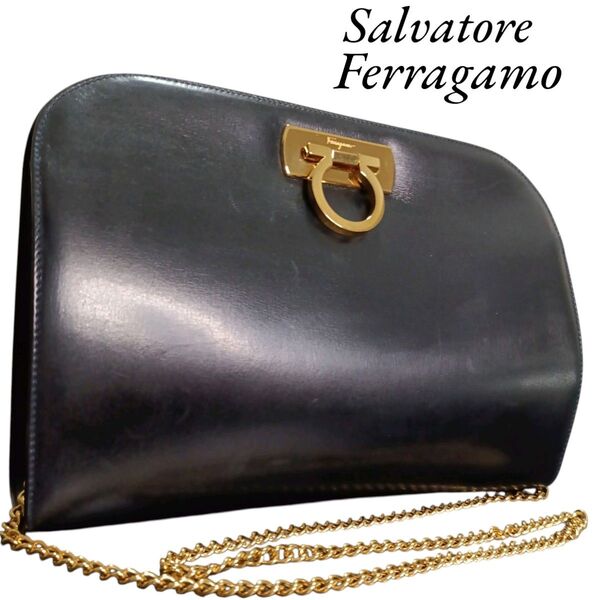 SalvatoreFerragamo サルヴァトーレフェラガモ ガンチーニ レザー ゴールドチェーン クロスボディショルダーバッグ