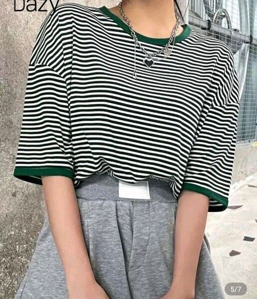 Dazy ストライプ ドロップショルダー 半袖Tシャツ ボーダー