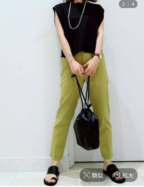 グローバルワーク スゴラクストレッチスリムテーパードパンツ イエロー