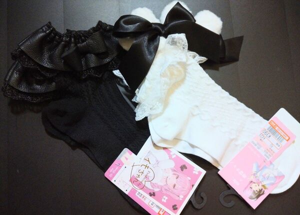 しまむら ソックス 2点セット イモちゃんレザー風リボン&フリル付きクルーソックス mir.. x地雷チャン ウサミミソックス