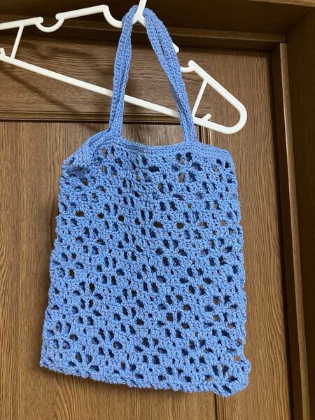 トートバッグ ハンドメイド 青 かぎ針編み