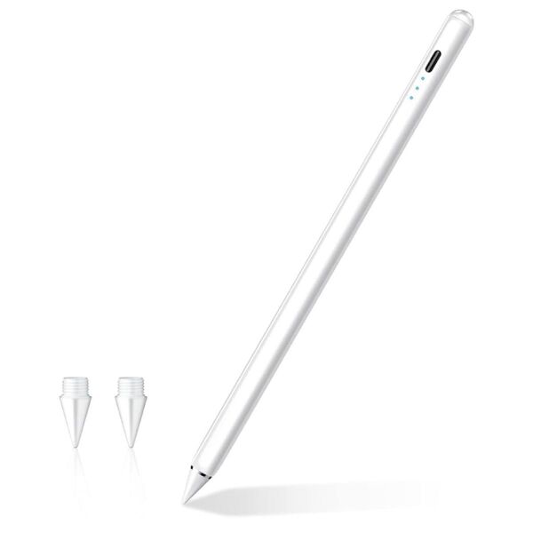 タッチペン ipadタブレット用 スタイラスペン 極細 ipadペン 充電ケース付 接続不要 10時間使用可能 ホワイト