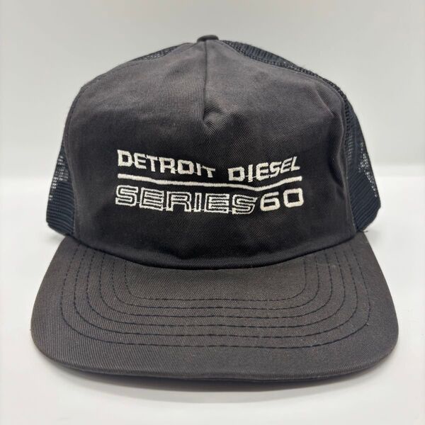 80s~ ヴィンテージ USA製 DETROIT DIESEL 企業刺繍ロゴ トラッカーキャップ スナップバック メッシュ