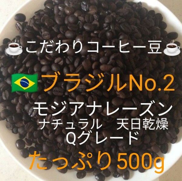こだわり珈琲豆 ブラジルNo2 モジアナレーズン たっぷり500g 中深煎り 自家焙煎 Qグレード ウォッシュド 天日乾燥
