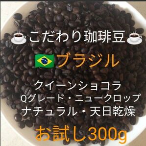 こだわり珈琲豆 ブラジルNo.2 クイーンショコラ お試し300g Qグレード 中深煎り ナチュラル 天日乾燥