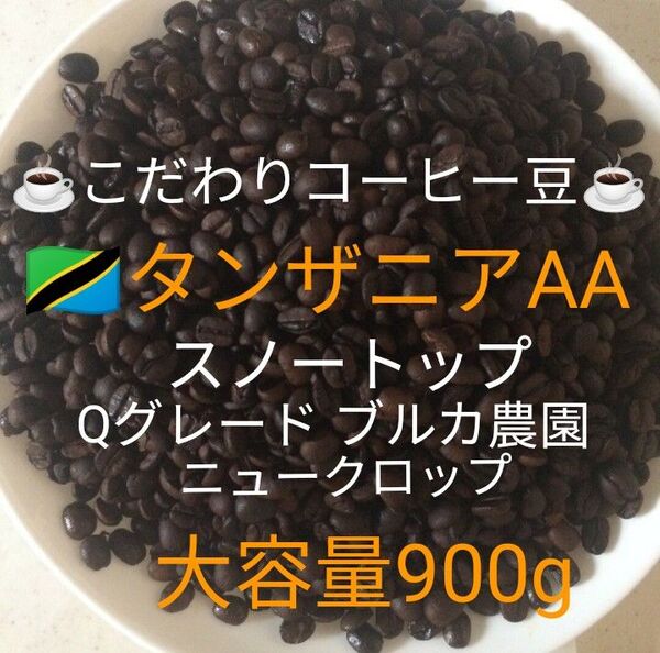 大容量900g こだわり珈琲豆 タンザニアAA スノートップ 中深煎り 自家焙煎珈琲 Qグレード ブルカ農園