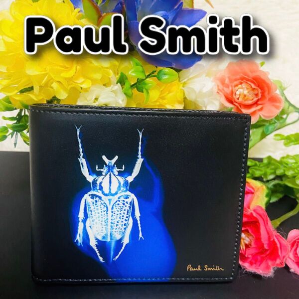 未使用●本革●Paul Smith●ポールスミス●フォトビートル●財布●レザー●メンズ●ブルー●グラフィック●二つ折り財布●