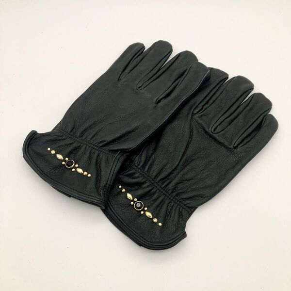 レザーグローブ バイクグローブ VIN&AGE 風 【ゴールド/ブラック】 ブラック S〜XL