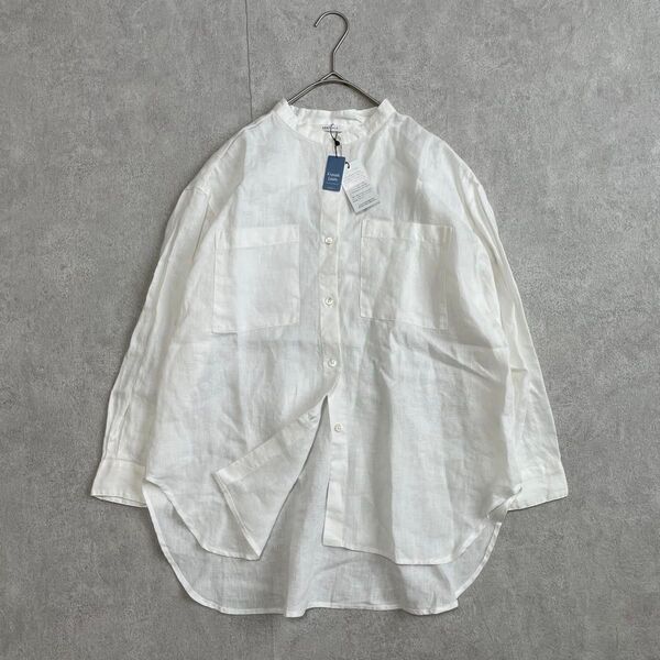 新品 heavenly 麻100% リネンシャツ バンドカラー シンプル